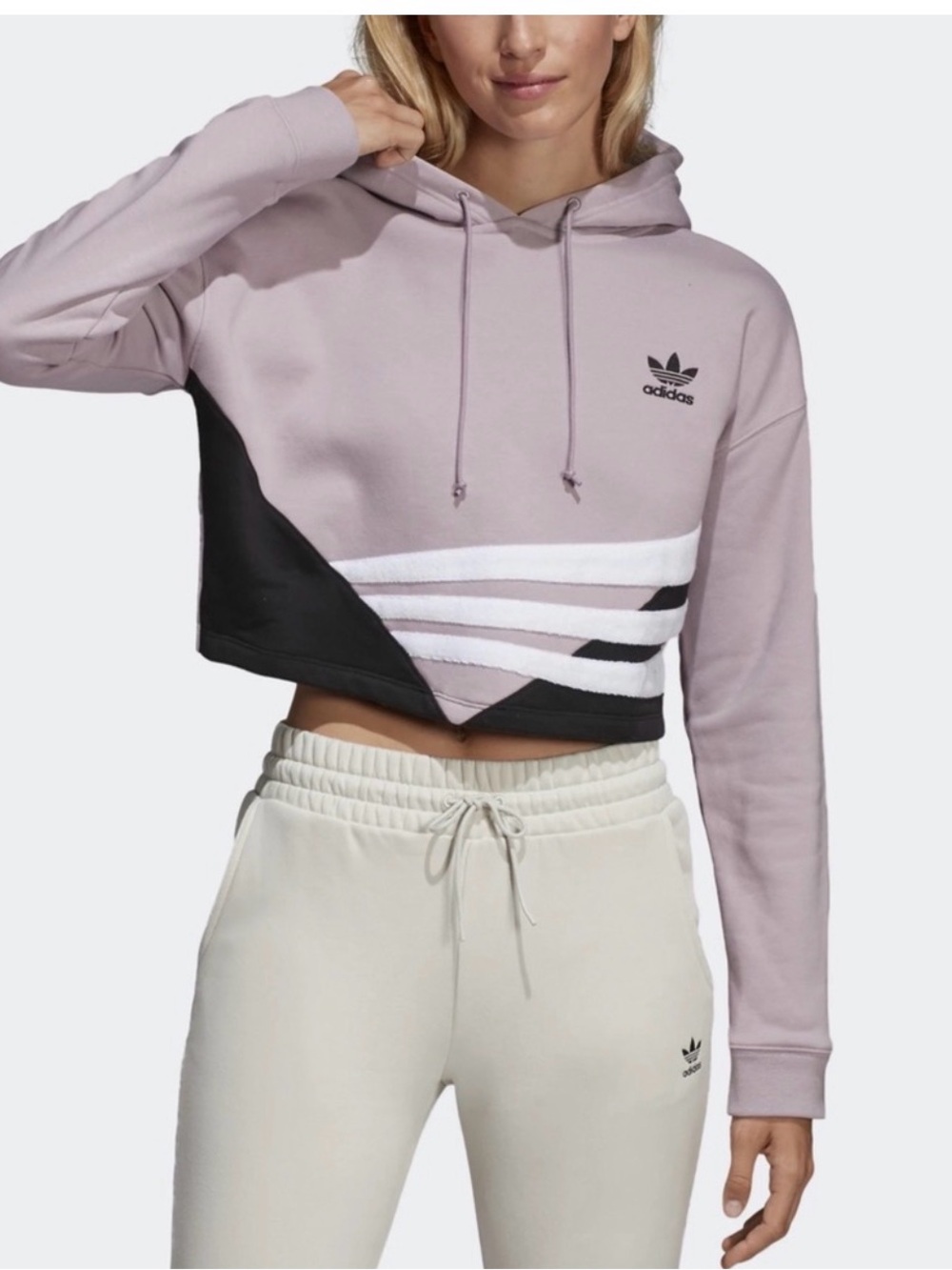adidas Cropped Hoodie in Lavender with Black & White Panels